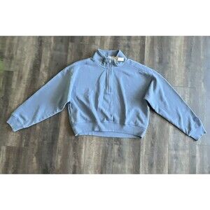 NWT Victoria Secret Pink Half Zip Crop Pullover Size Medium Light Blue Mock Neck